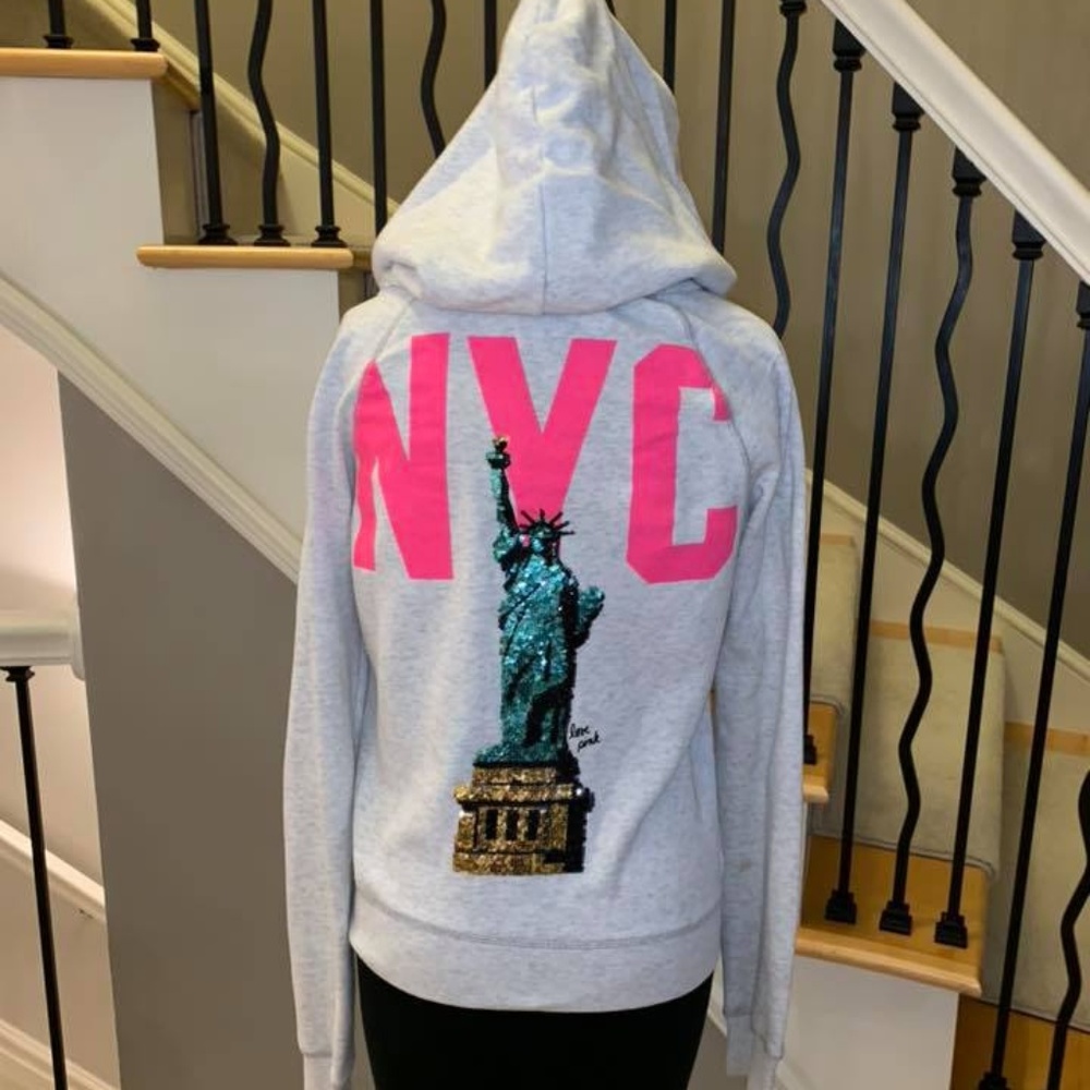 NY LIBERTY! EUC GRAY VS PINK ZIP-UP HOODIE S